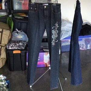 Embroidered Dark Blue Women's Jeans